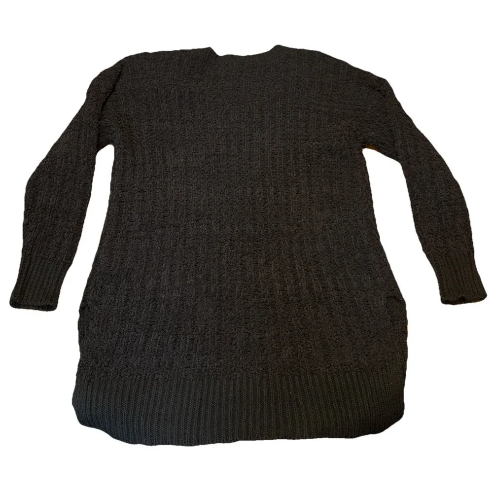 Black‎ V-Neck Sweater Zenana XL Textured Knit Long Sleeve Pullover